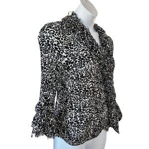 Agora Black White Leopard Print Ruffle Sleeve Blouse Womens Professional Top LP